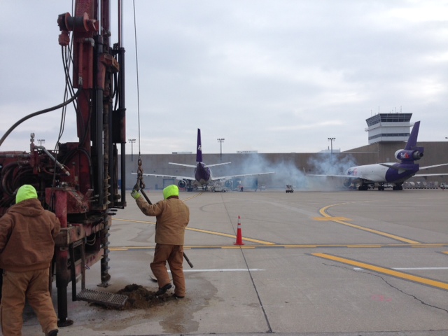 CTL takes pavement cores and soil borings for an apron rehabilitation at the Indianapolis International Airport. Geotechnical engineering is one of several services CTL offers to the aviation industry.
